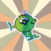 Load image into Gallery viewer, 80&#39;s BMX Retro Decal and Pin | Green BMX Troll Flips Bird | Pin &amp; Sticker Set