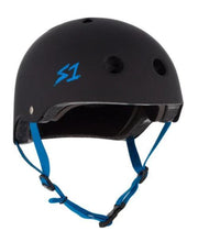 Load image into Gallery viewer, S1 LIFER HELMET - BLACK MATTE W/ CYAN STRAPS